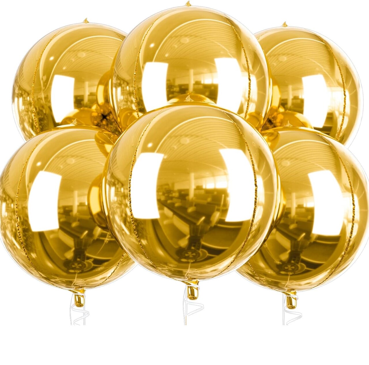 Gold Balloons, 6 pcs Gold Party Decorations, 22 inch Giant 4D Foil Balloons with Ribbon, Large Mylar Balloons, Metallic Gold Balloons for Birthday Decorations, Engagement Wedding Decorations